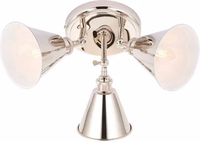 Loops Bright Nickel 3 Light Ceiling Spotlight in Silver and White with Knurled Detailing