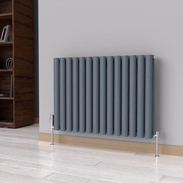 Lux Heat Oval Horizontal Coloured Radiator in Slate Grey, W: 78 cm, H: 60 cm