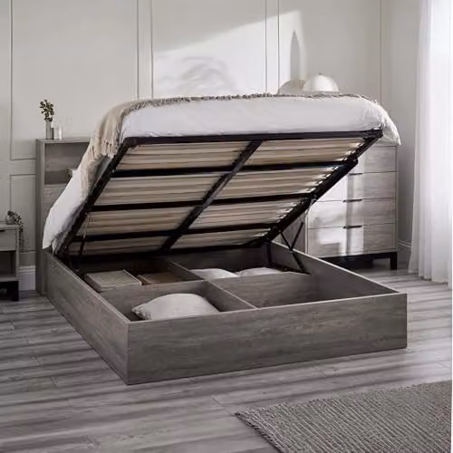 Julian Bowen Bali Double Ottoman Storage Bed with Built-in Bookcase Headboard in Grey Oak – 3