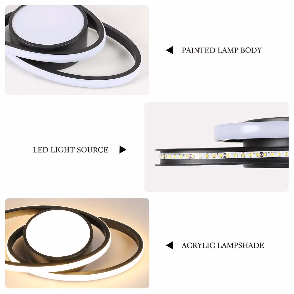 Pheashine Modern LED Ring Ceiling Light in Black, 39W, Warm White 3000K, Length: 38 cm – 3