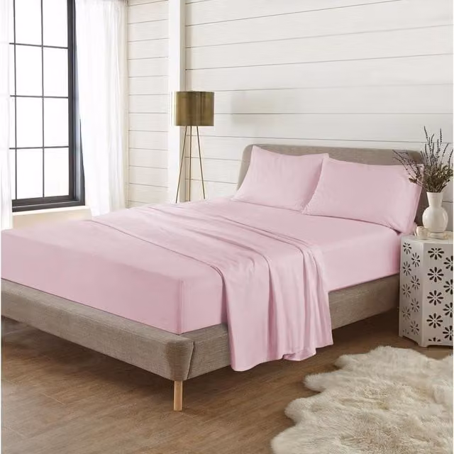 HomeSpace Direct Pink Flannelette Brushed Cotton Double Fitted Sheet, W/D/H: 140 x 200 cm, Depth: 40.64 cm