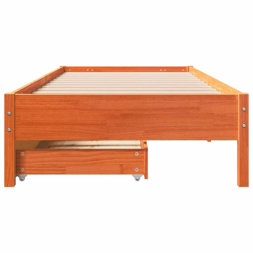 Berkfield Home Rustic Solid Wood Pine Bed Frame with Drawers, Wax Brown, W: 100 cm, D: 200 cm – 2