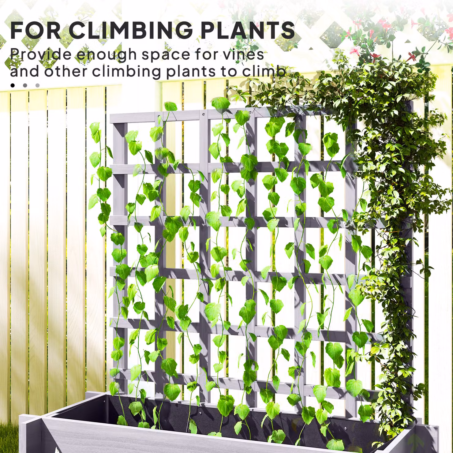 Outsunny 3 Tier Wooden Garden Planters with Trellis for Climbing Plants, Grey, W/D/H: 95 x 95 x 110 cm – 3