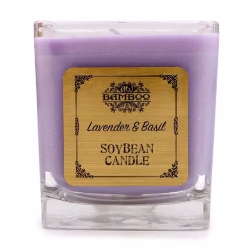 Ancient Wisdom Lavender and Basil Soy Wax Candle in Purple, W/D/H: 7 x 7 x 7.5 cm