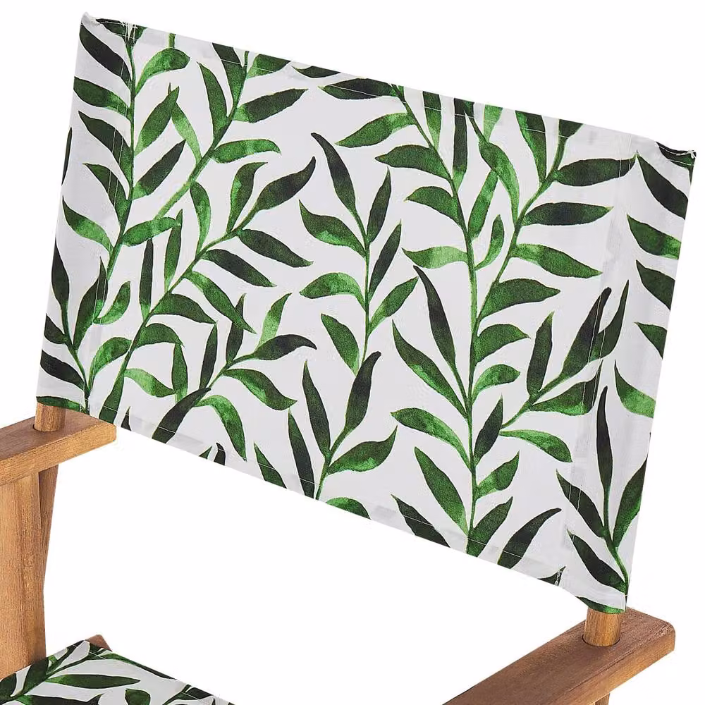 Wyld and Coco Set of 2 Folding Acacia Wood Garden Director Chairs with White and Green Floral Cushions – 3