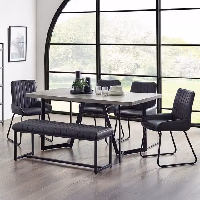 Julian Bowen Miller and Soho Industrial Dining Set in Black and Grey with Table, Bench and 4 Chairs