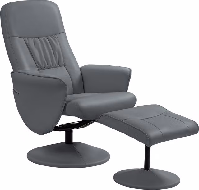 HOMCOM Grey PU Leather Swivel Recliner Chair with Ottoman and High Back