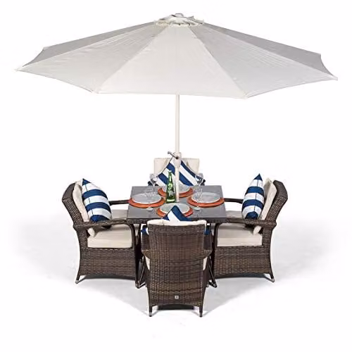 Thats Furniture Arizona 4 Seater Rattan Garden Dining Set in Brown and Grey, W/D/H: 90 x 90 x 90 cm