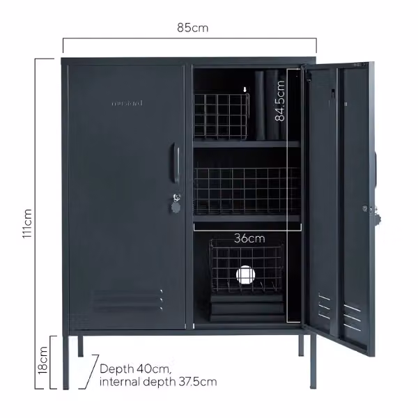 Mustard Made The Midi Storage Locker in Slate, Metal Freestanding Cabinet with Hinged Doors and Internal Shelves, W/D/H: 40.0 x 40.0 x 85.0 cm – 3