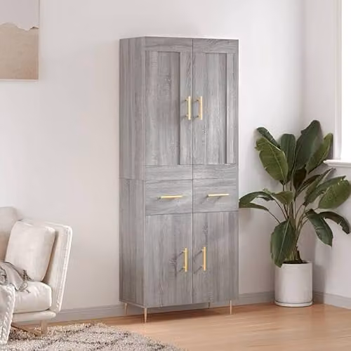 vidaXL Industrial Style Highboard Sideboard in Grey Sonoma Engineered Wood with Doors and Drawers – 2