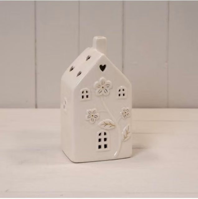 KDMD Cosy Glazed Ceramic House LED Tabletop Christmas Ornament in White