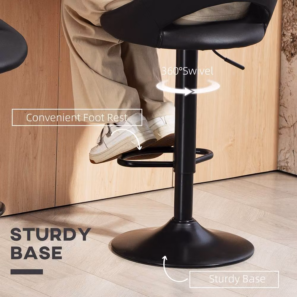 STILVORA Set of 2 Swivel Bar Stools in Black Faux Leather – 7