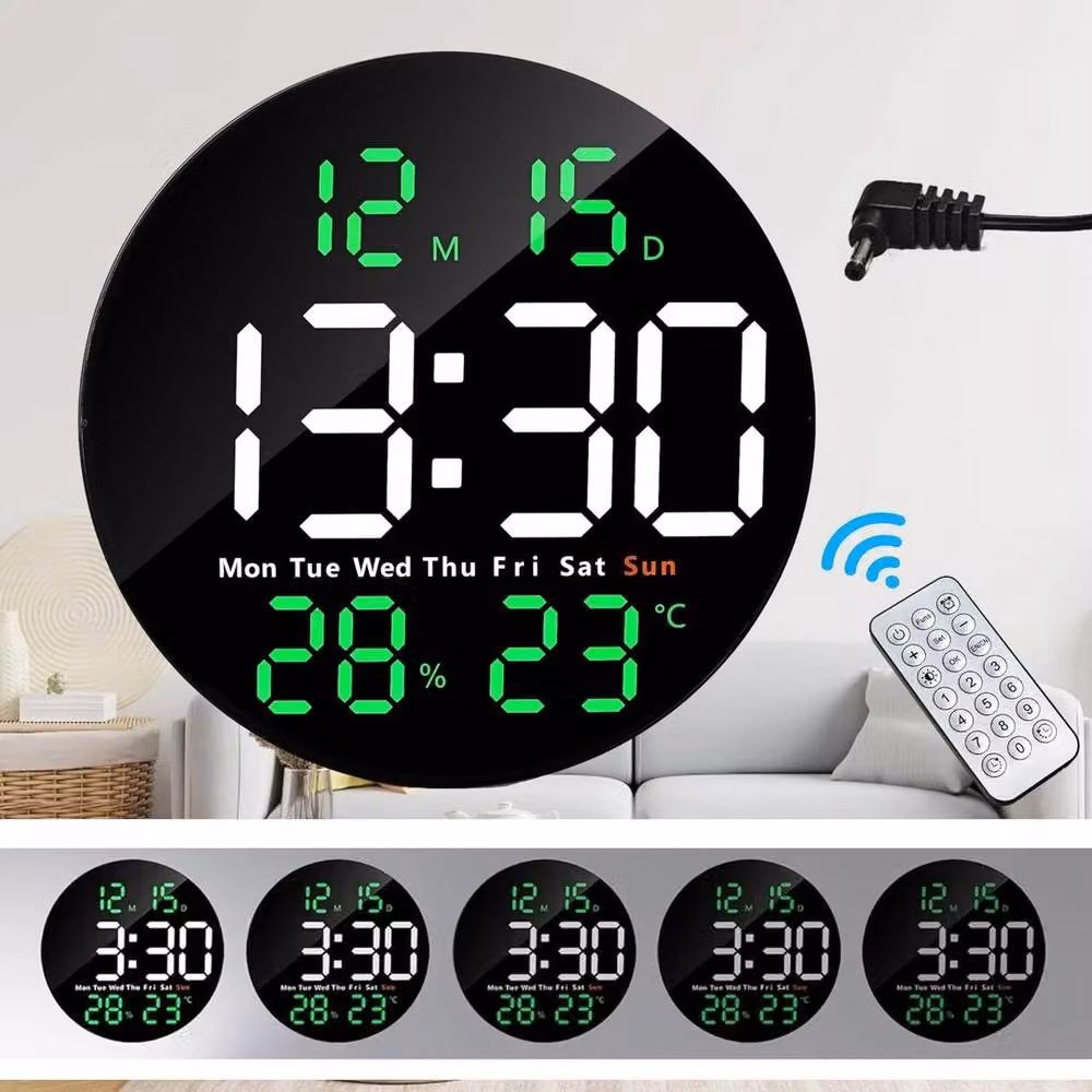 NESTLUNE Modern LED Digital Wall Clock in Black with Date Display, Thermometer and Hygrometer, W: 100 cm, D: 15 cm, H: 15 cm – 2