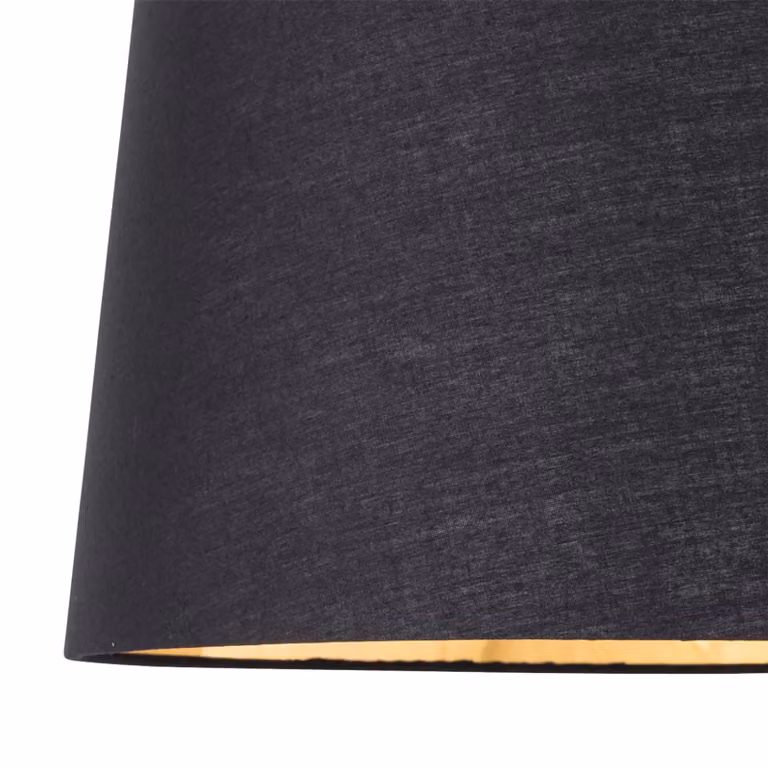 First Choice Lighting Set of 2 Dark Oak Table Lamps with Black and Gold Fabric Shades in Brown