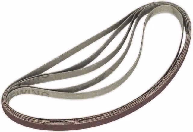 Loops 5 Pack 120 Grit Aluminium Oxide Slim Detail Sanding Belts, W: 0.8 cm, L: 45.6 cm, Multicolour/Brown