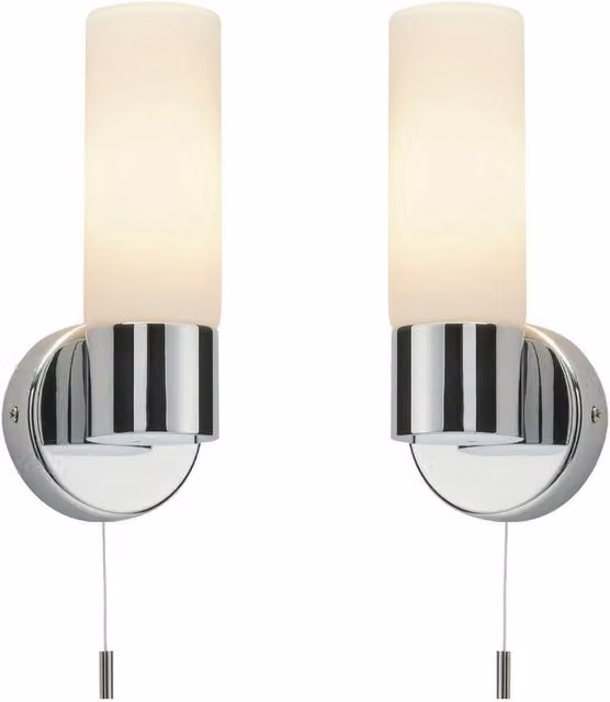 Loops 2 Pack Modern IP44 Bathroom Wall Lights in Chrome with Transparent Glass Shades