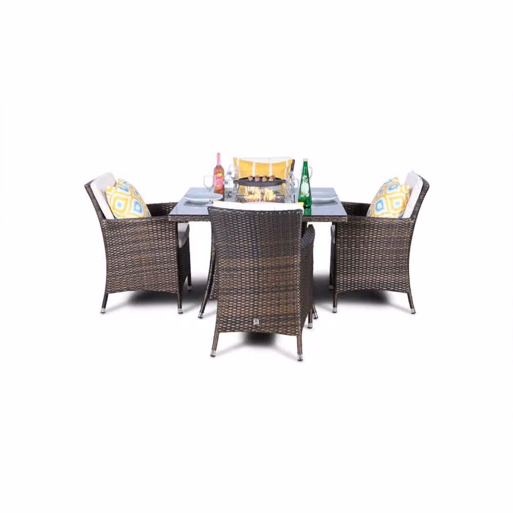 Thats Furniture Savannah 4 Seater Square Rattan Dining Set with Fire Pit in Brown – 2