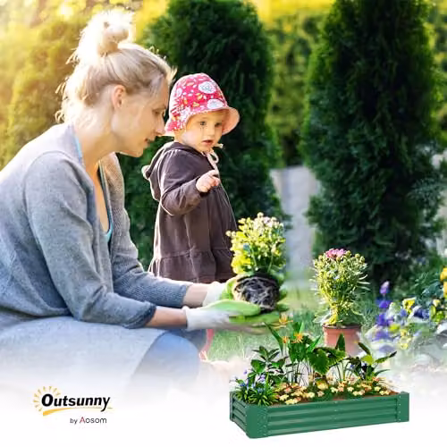 Outsunny Galvanised Steel Raised Garden Bed, Green, W/D/H: 180 x 90 x 30 cm – 5