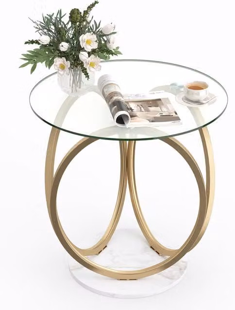 Costway Modern Gold Geometric Round Glass and Metal Coffee Table