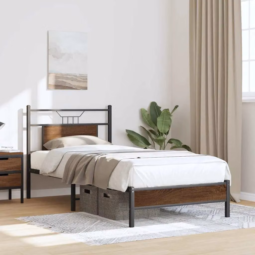 Berkfield Home Brown Oak Bed Frame in Engineered Wood, W: 80 cm, L: 200 cm – 3