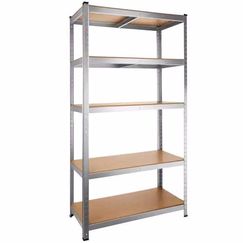 tectake 5-Tier Heavy-Duty Shelving Unit with Galvanised Steel Frame and Adjustable MDF Shelves, Silver, W: 90 cm, D: 40 cm, H: 180 cm – 1
