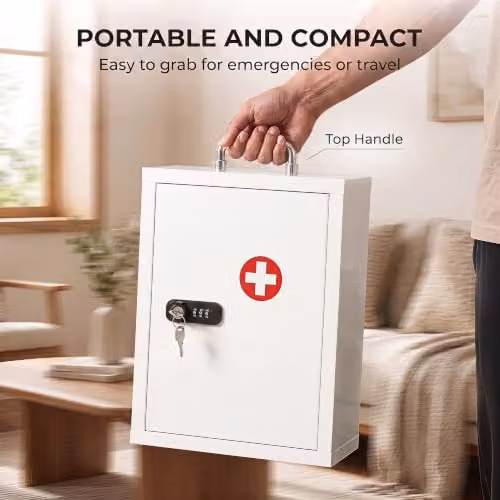 HOMCOM Wall Mounted White Metal Medicine Cabinet with Combination and Key Lock, W/D/H: 32 x 14 x 38 cm – 5