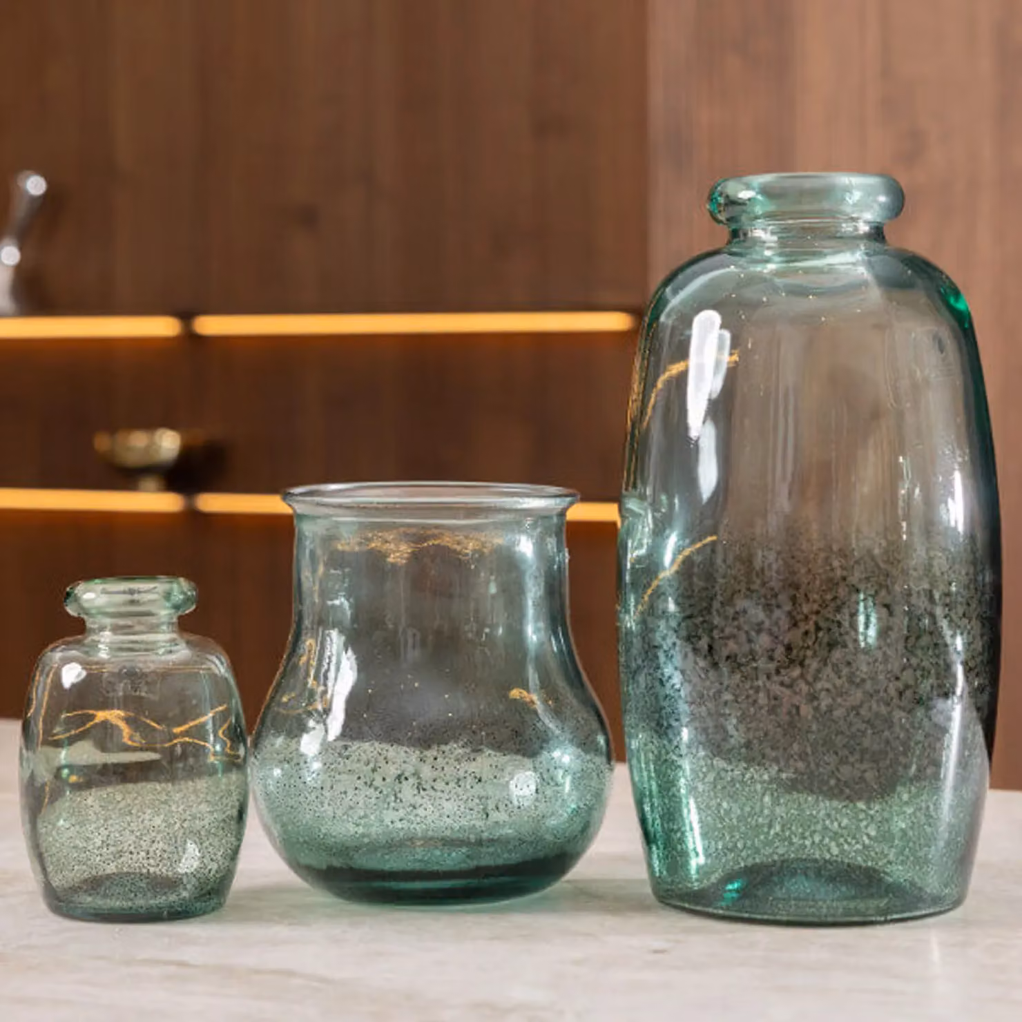 Verano Spanish Ceramics Rimma Teardrop Glass Vase in Petrol and Transparent, Height: 35 cm – 2
