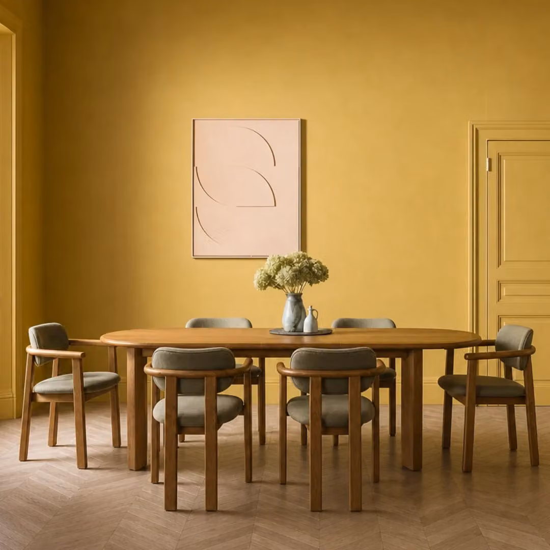 Atkin and Thyme Umi Solid Oak Extendable Oval Dining Set with 6 Cora Olive Dining Chairs