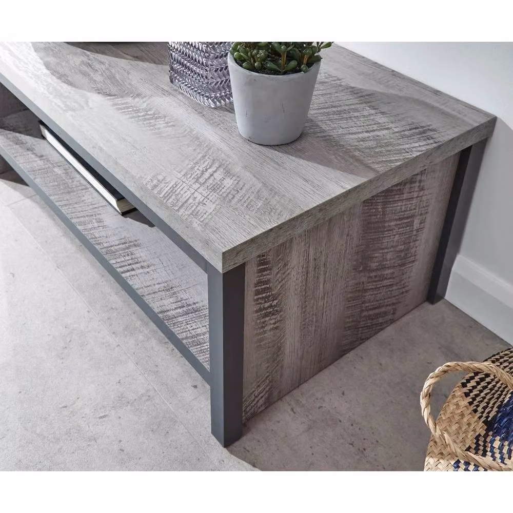 FORGEVIO Grey Industrial Coffee Table with 30mm Chunky Distressed Composite Top – 2