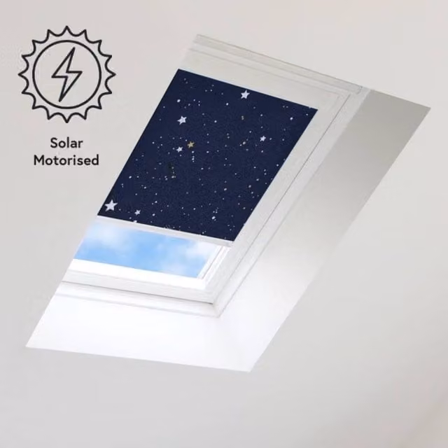 Bloc Blinds Solar Powered Blackout Blind for Velux Roof Windows in White Night Sky