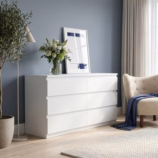 Furniture To Go Edmore 6 Drawer Wide Chest in White and Grey