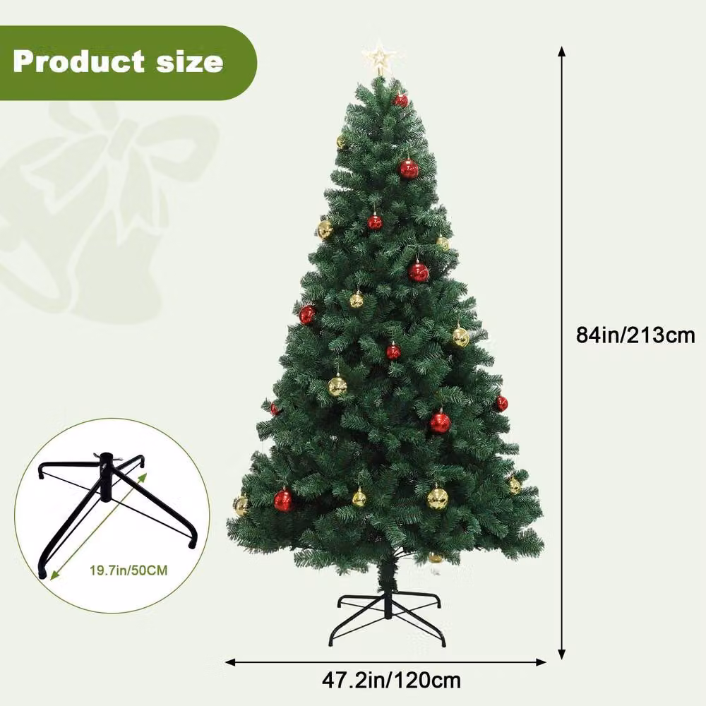 London Boutique 7ft Green PVC Hinged Artificial Christmas Tree with Star Topper – 2