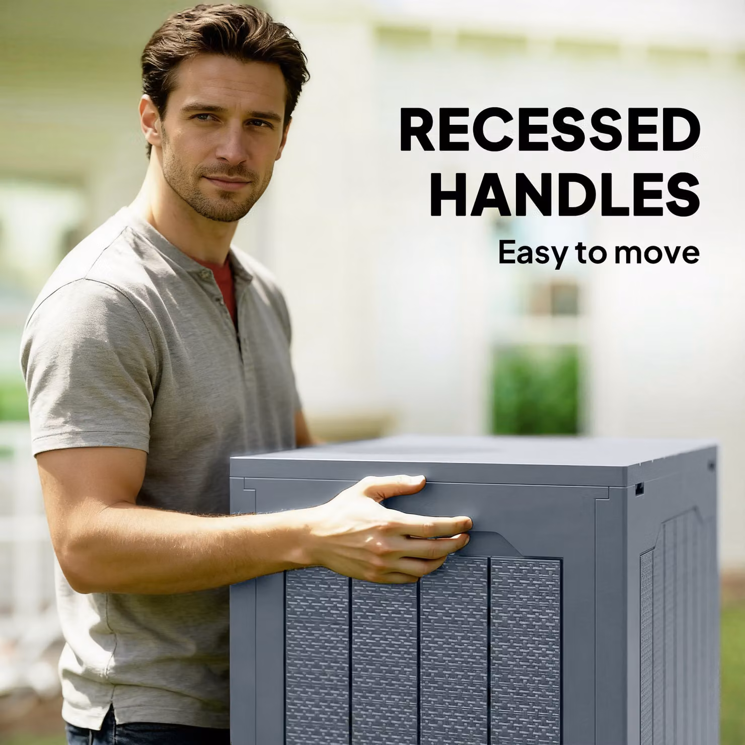 Outsunny 93L Plastic Garden Storage Box with Handles, Light Grey – 5