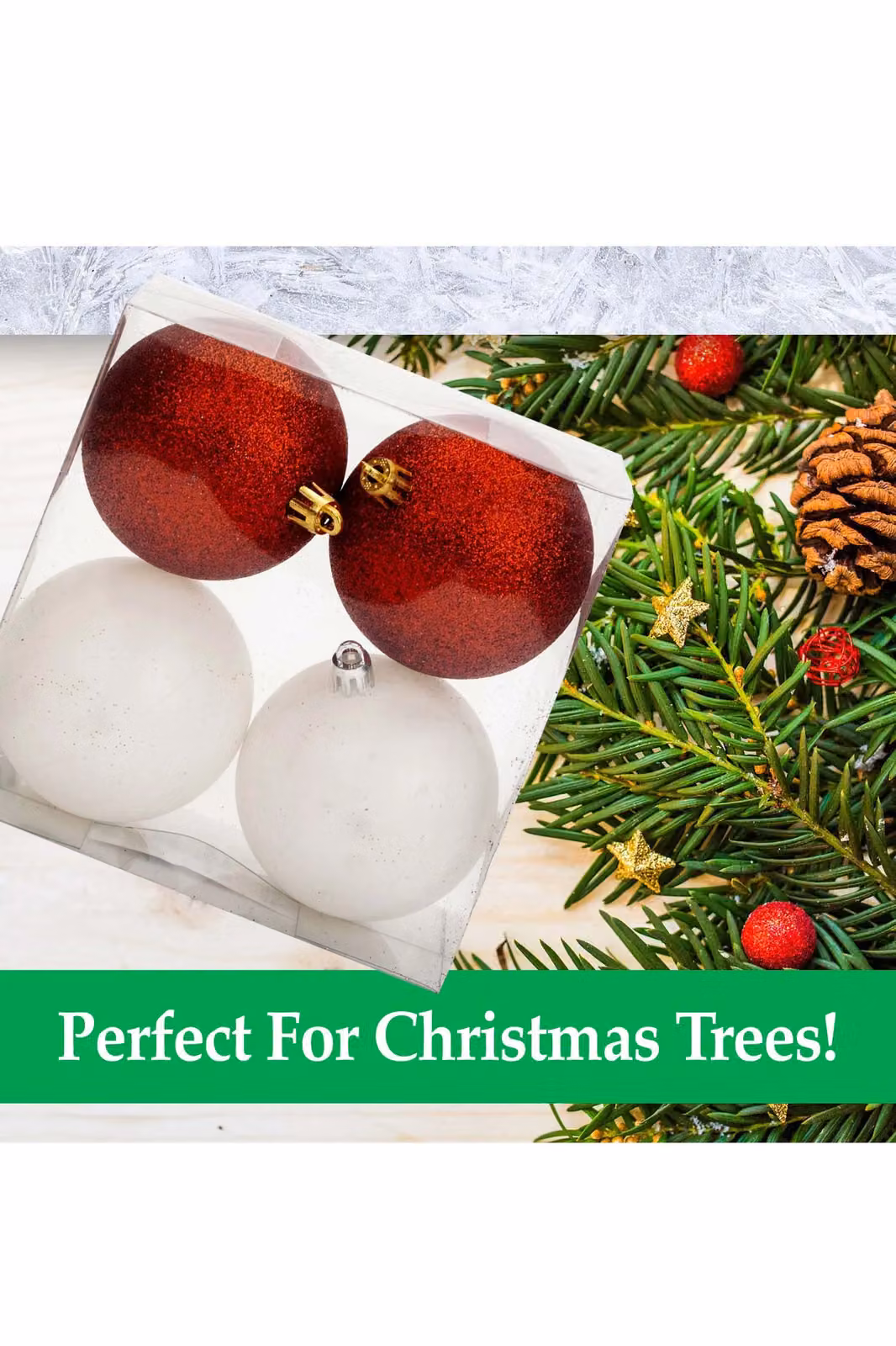 VFM e-Store Assorted Red, White and Gold Round Christmas Baubles, 7cm (4 Pack) – 2