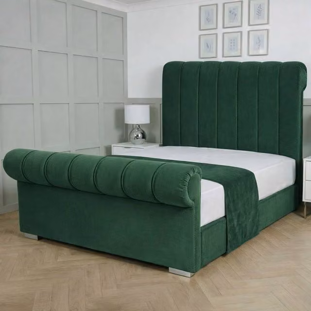 Living Comfort Bedz Orion Upholstered Velvet Gas Lift Storage Bed in Green, Super King (200 x 200 cm)