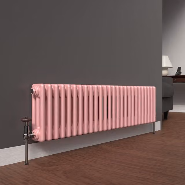 Lux Heat Horizontal 3 Column Steel Radiator in Pastel Pink, W/H: 119 x 30 cm