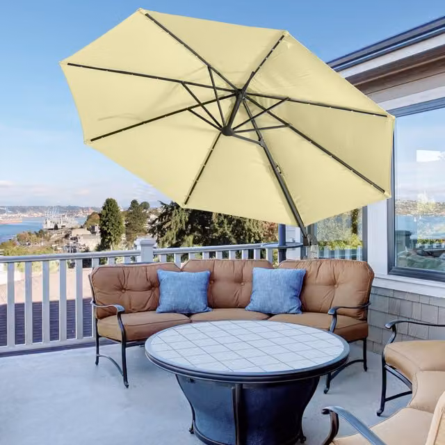 Outsunny 3m LED Cantilever Garden Sun Parasol in Beige