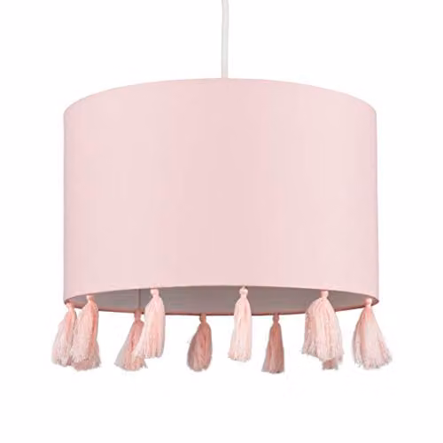 MiniSun Modern Pink Fabric Drum Tassel Ceiling Light Shade, Width: 30 cm