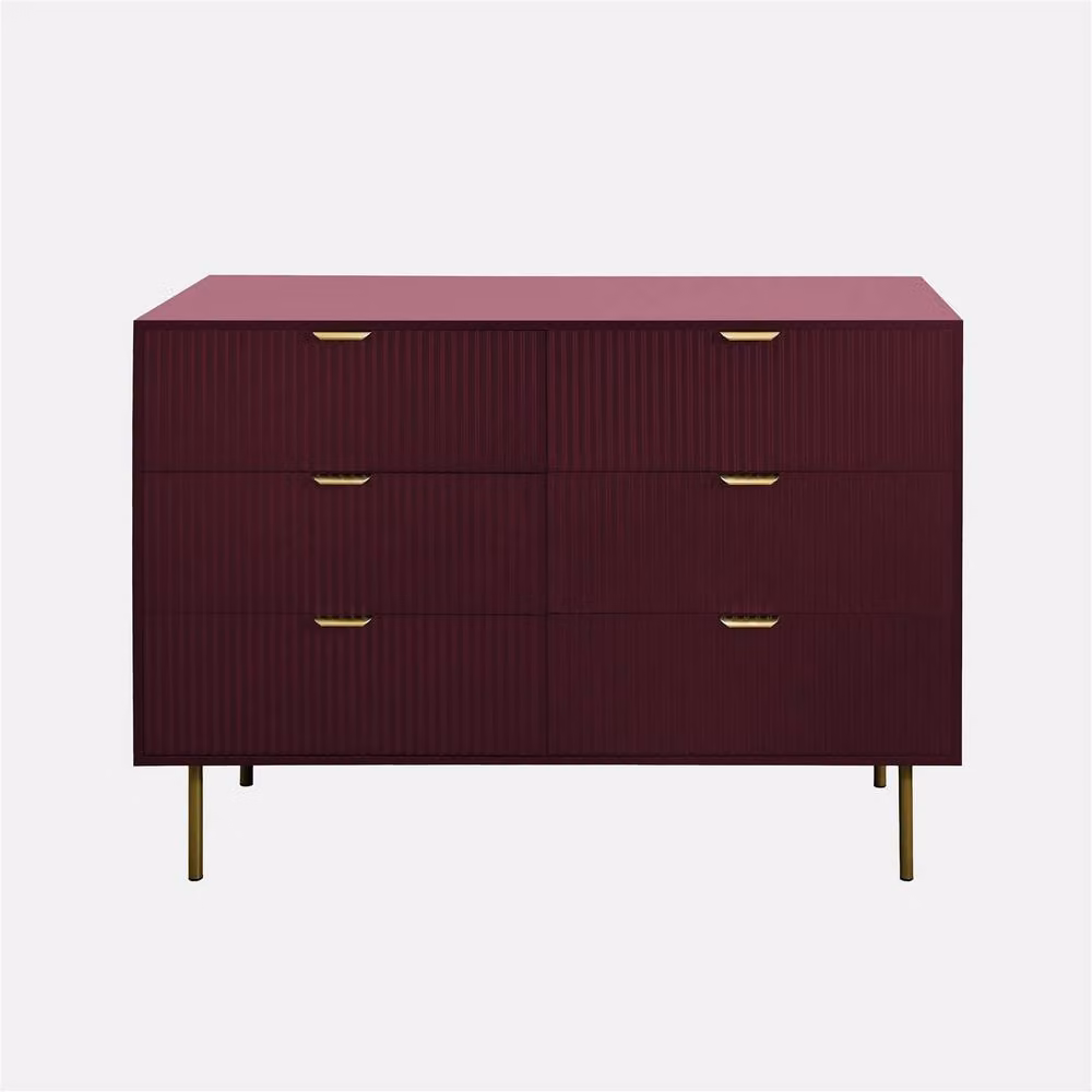 OHS Ribbed 6 Drawer Cabinet Chest of Drawers Sideboard in Dark Red – 4