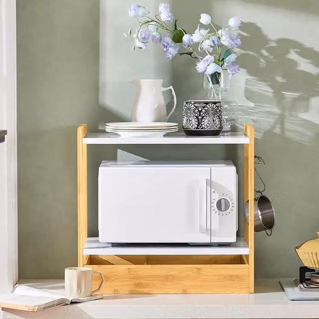 SoBuy Bamboo Kitchen Storage Organizer Microwave Shelf in Brown