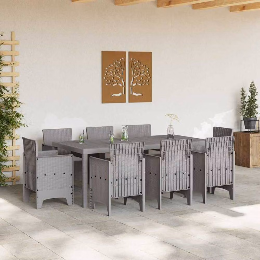 Berkfield Home 9 Piece Modern Garden Dining Set with Grey Cushions and Poly Rattan – 2