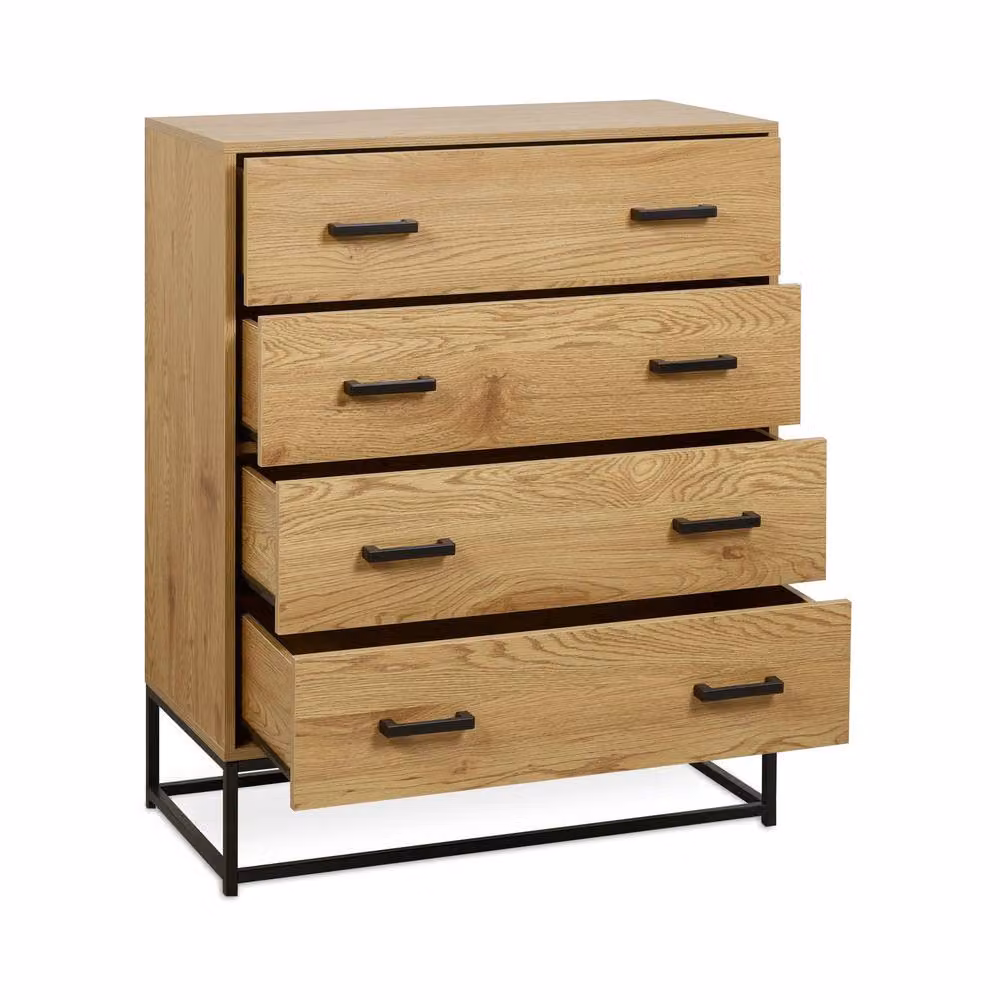 Cheshire Ashford 4 Drawer Chest in Light Oak Effect and Black – 2