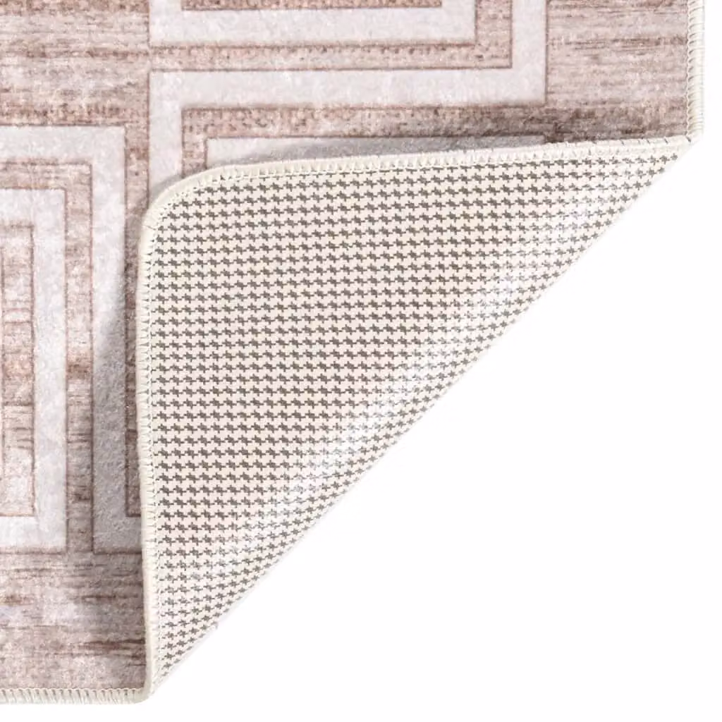 Berkfield Home Washable Geometric Round Anti Slip Rug in Beige, Diameter: 100 cm
