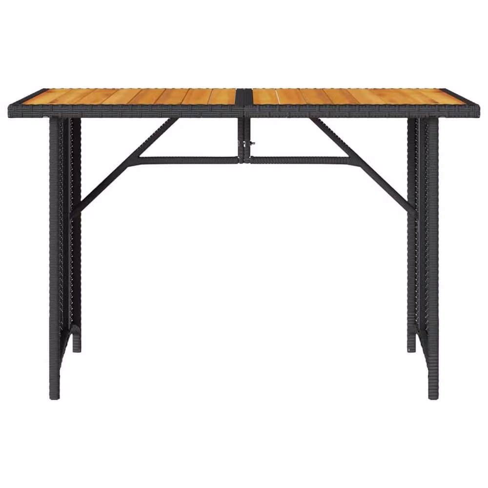 Berkfield Home Garden Table with Black Poly Rattan and Acacia Wood Top, W/D/H: 110 x 68 x 70 cm – 3