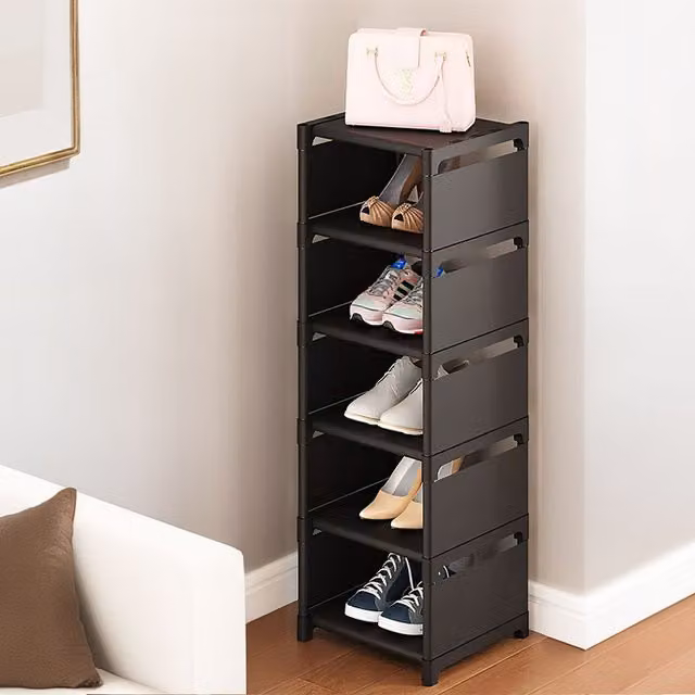 Livingandhome Adjustable Black Metal Shoe Rack for Hallways, Width: 90 cm