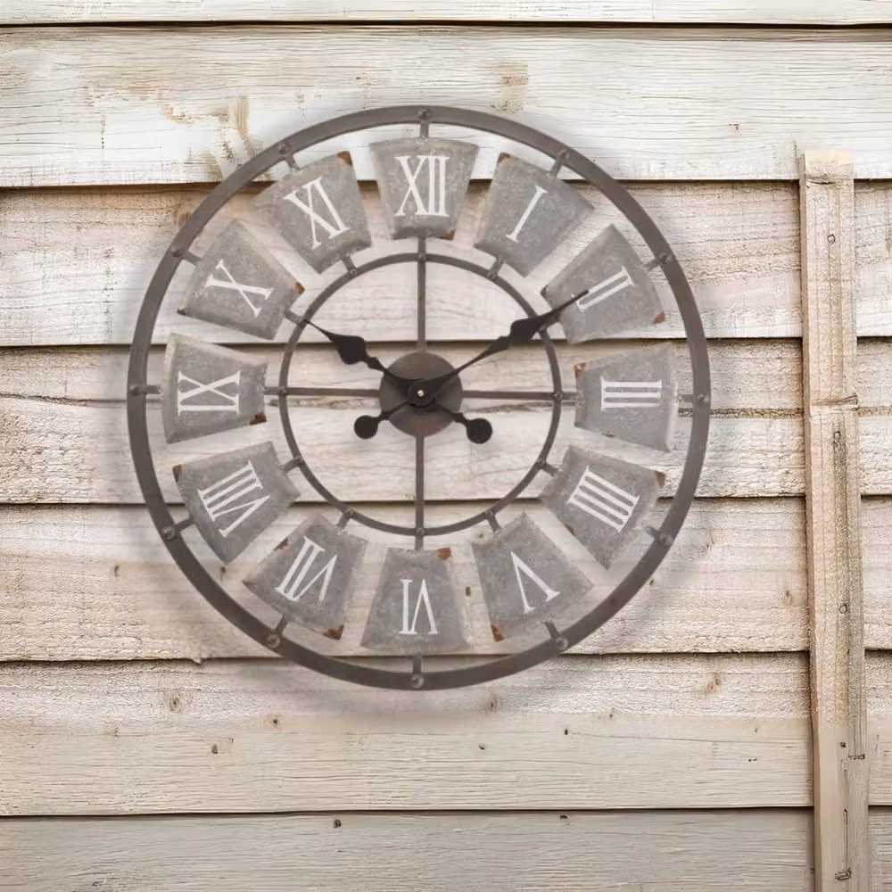 Marco Paul Lincoln Modern Round Outdoor Wall Clock in Beige and Grey, Diameter: 60.96 cm – 3