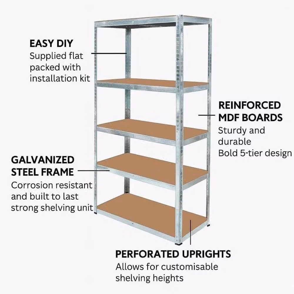 PAWNORA Silver Metal Shelving Rack Unit with Adjustable Shelves, H 150 cm x W 70 cm x D 30 cm – 2