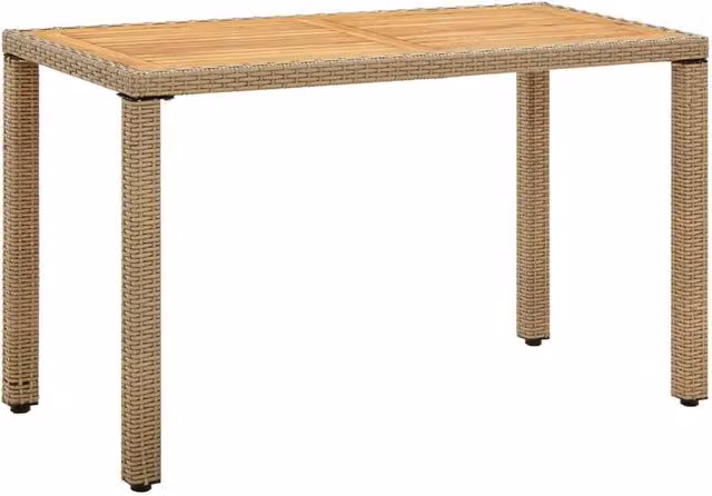 Berkfield Home Garden Table in Beige, Poly Rattan and Solid Acacia Wood, W/D/H: 123 x 60 x 74 cm – 1
