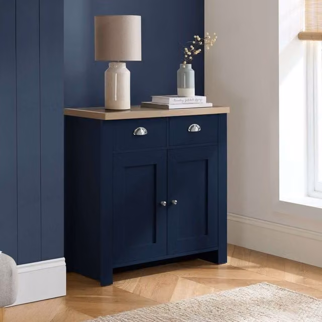 Birlea Highgate Blue and Oak Effect 2 Door 2 Drawer Sideboard in Shabby Chic Style – 1