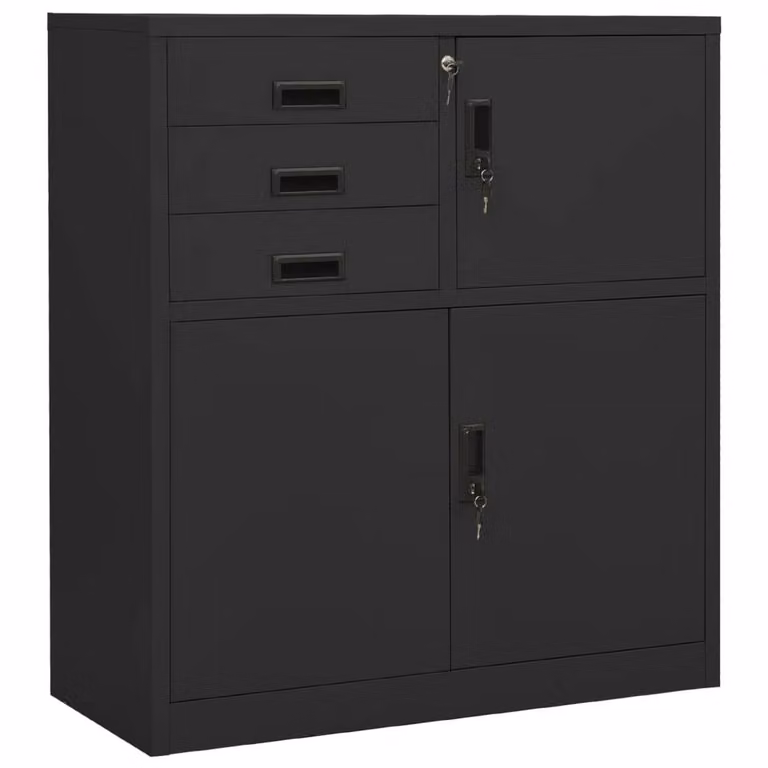 Berkfield Home Office Cabinet in Anthracite and Black Steel, W/D/H: 90 x 40 x 102 cm